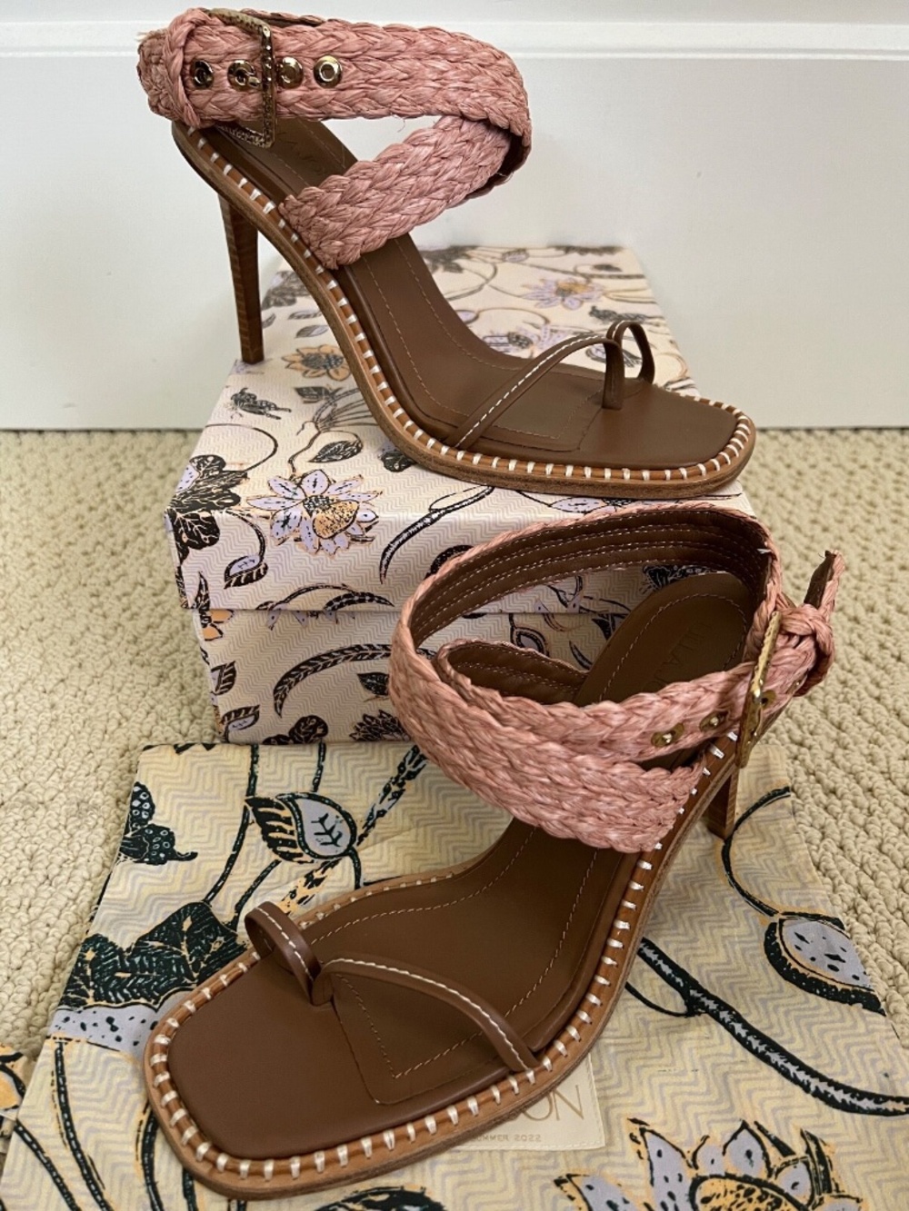 Ulla Johnson Lydia Terracotta Raffia Strappy Ankle Wrap Leather Sandal Pumps